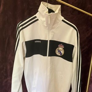 Real Madrid White Track Jacket Sz Med embroidered